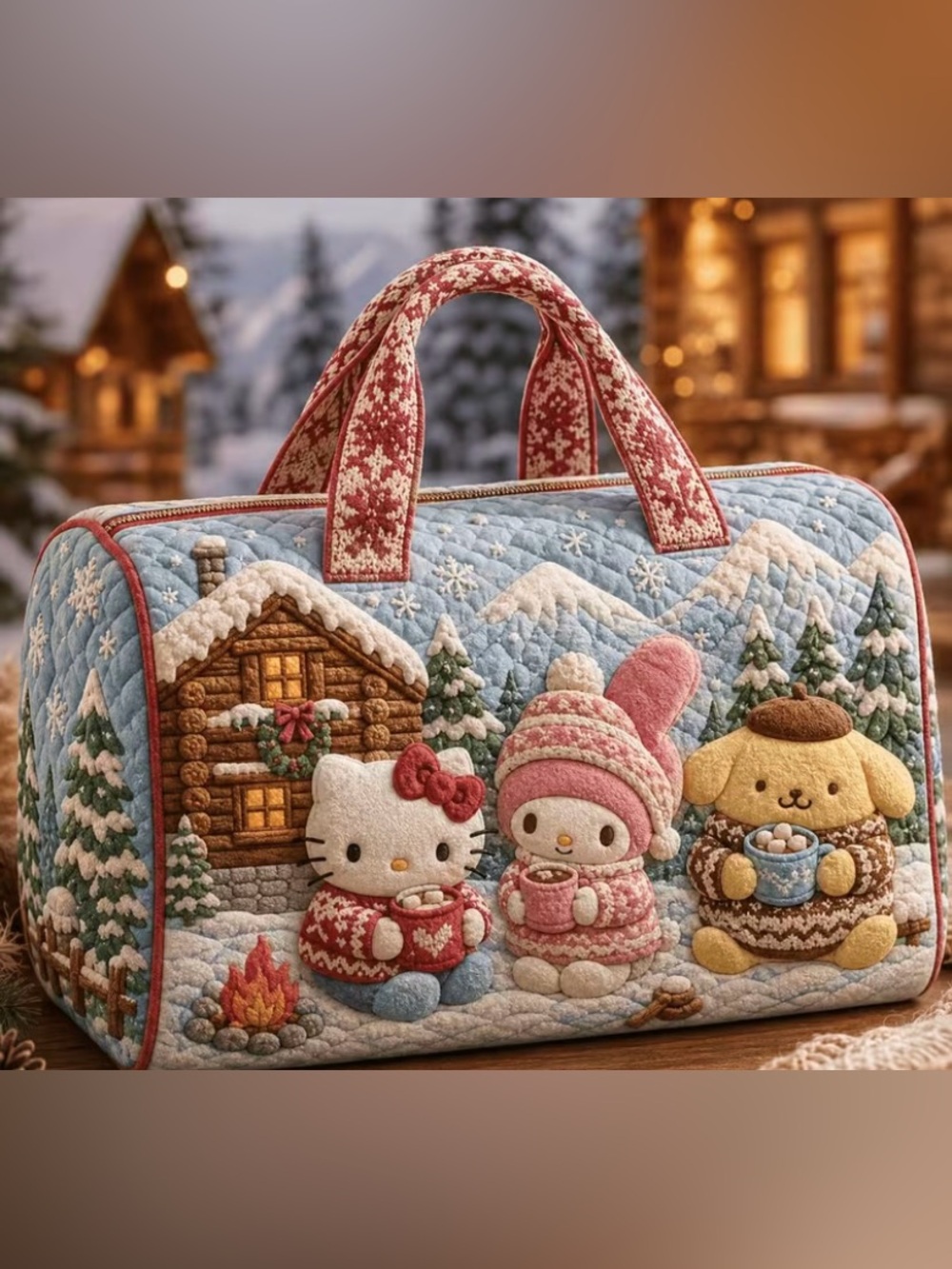 Sanrio Quilted Holiday Carry Bag - Red, Pink & Light Blue